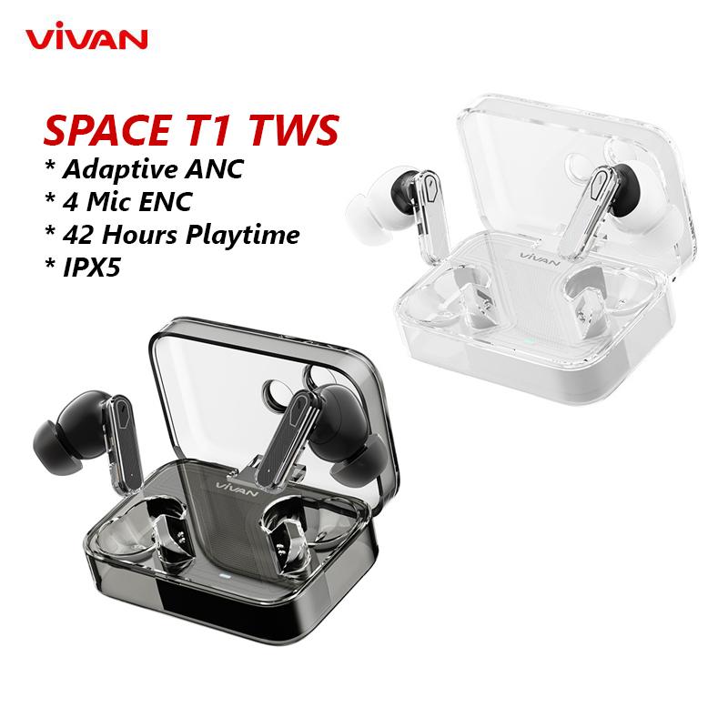VIVAN Space T1 TWS Earphone Bluetooth 5.4 IPX5 Adaptive ANC Bass UP 4 Mic ENC 42 Hours Battery Playtime