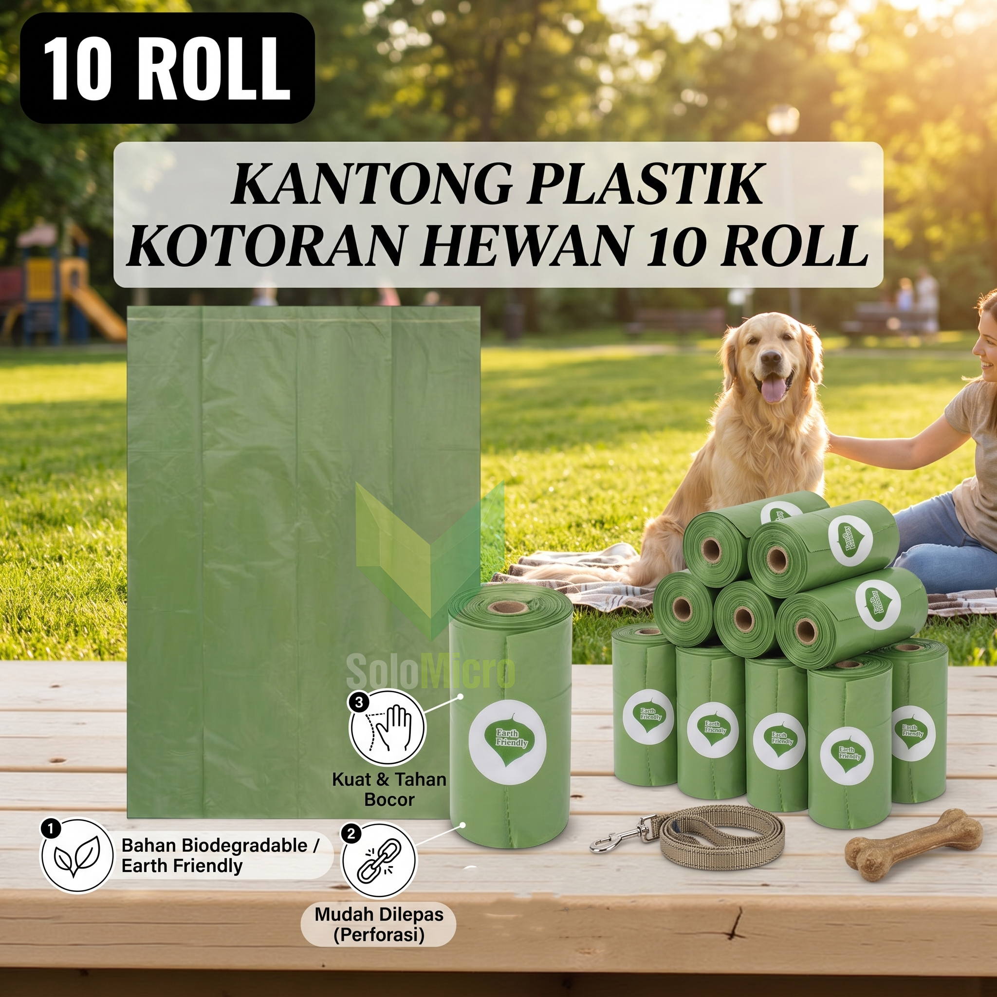 Kantong Plastik Kotoran Anjing Biodegradable Dog Poop Bag 10 Roll - LT15 - Green
