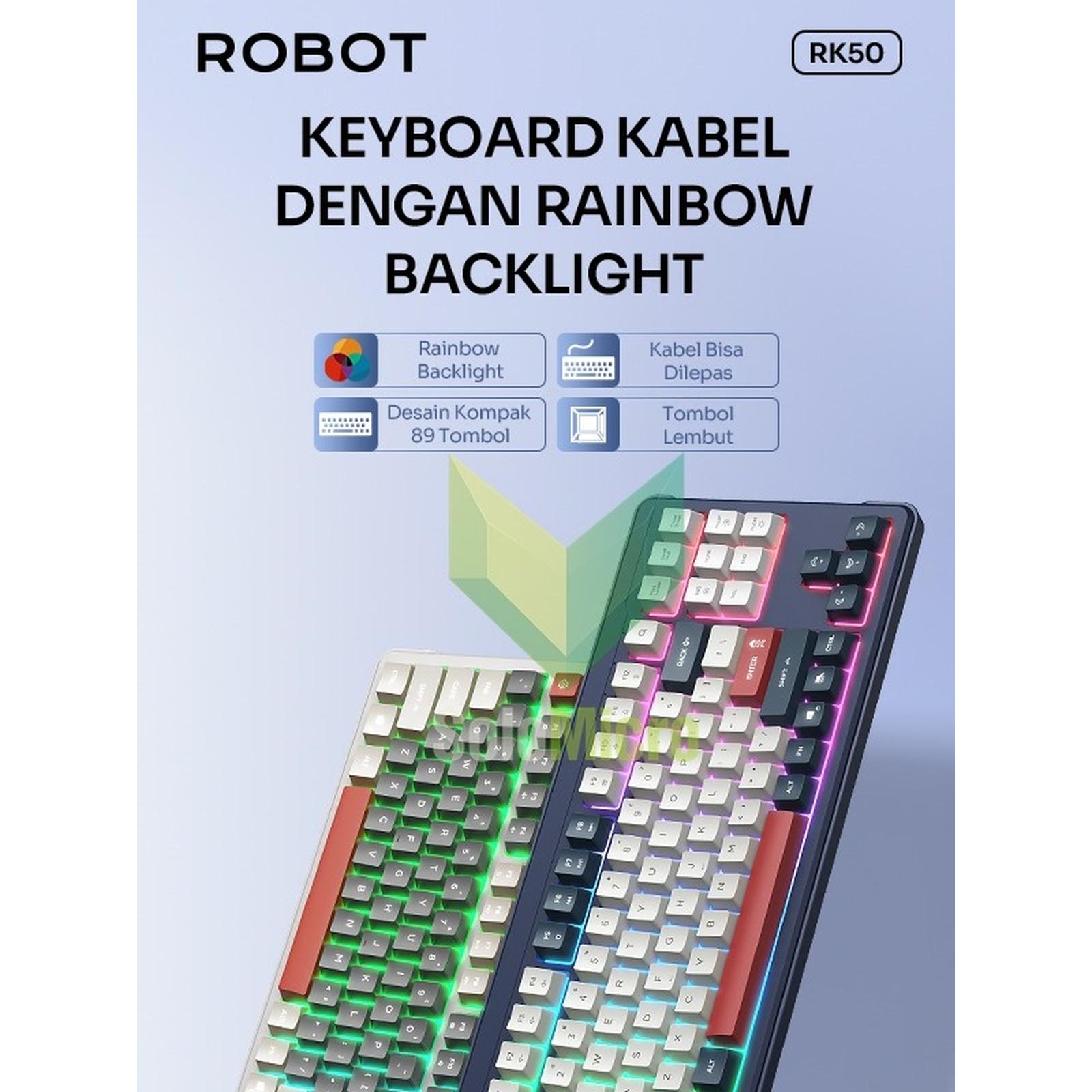 ROBOT RK50 Keyboard Dengan Rainbow Backlight 89 Key PBT Keycaps Desain Kompak Tombol Lembut