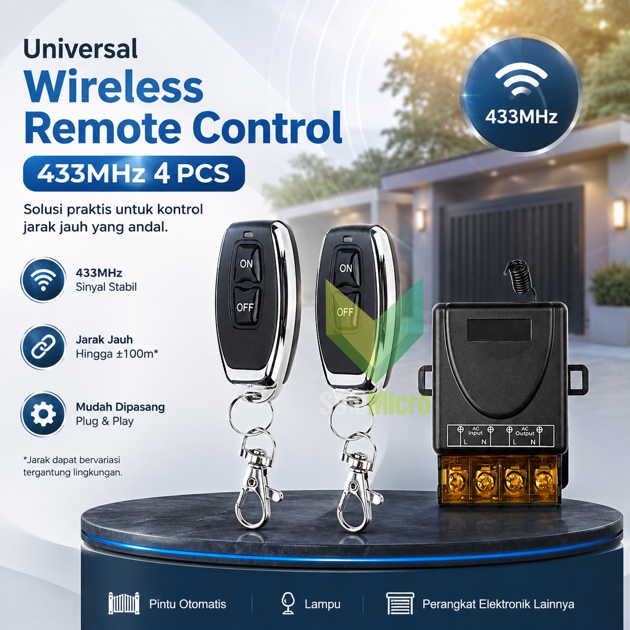 Universal Wireless Remote Control 433MHz Remot Kontrol 4 PCS - YL-AC02A - Black