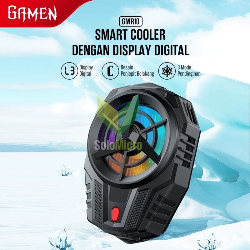 GAMEN GMR10 Fan Cooler HP Dengan RGB Lightning Dengan 3 Mode Pendinginan Dengan Klip Penjepit For Iphone / Android