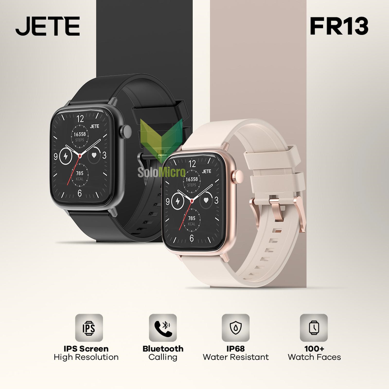 JETE Smartwatch FR13 Jam Tangan 1.85 IPS Screen Display IP68 Waterproof Bluetooth Smart Watch Running Sport Mode - Black
