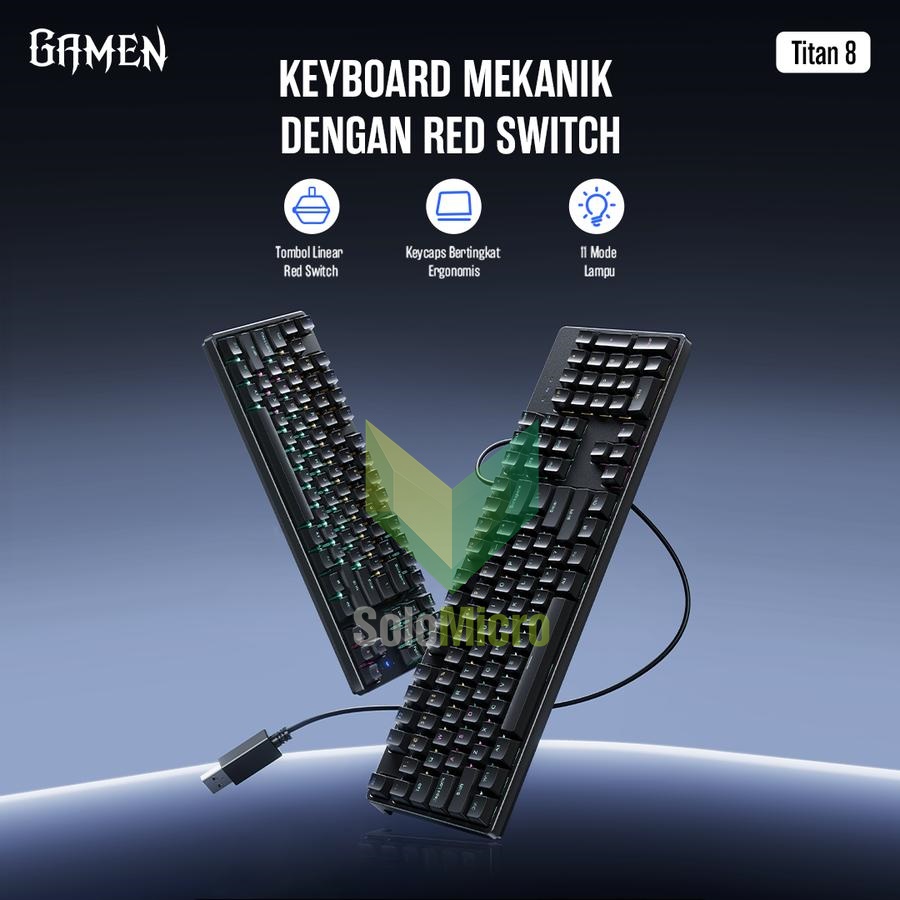 GAMEN Titan 8 Keyboard Gaming Mechanical Ergonomic Keycaps RGB 3 Pin Hot-Swappable Linear Red Switch 104 Keys Original