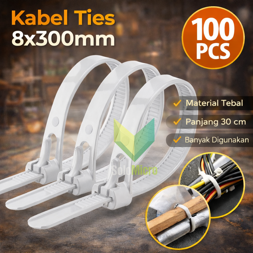 TaffGUARD Kabel Ties Zip Cable Organizer Reusable 8x300mm 100 PCS - NL816 - White