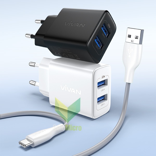VIVAN C12S Smart Phone Charger Power Black 12W USB-A* 2 Port Fast Charging