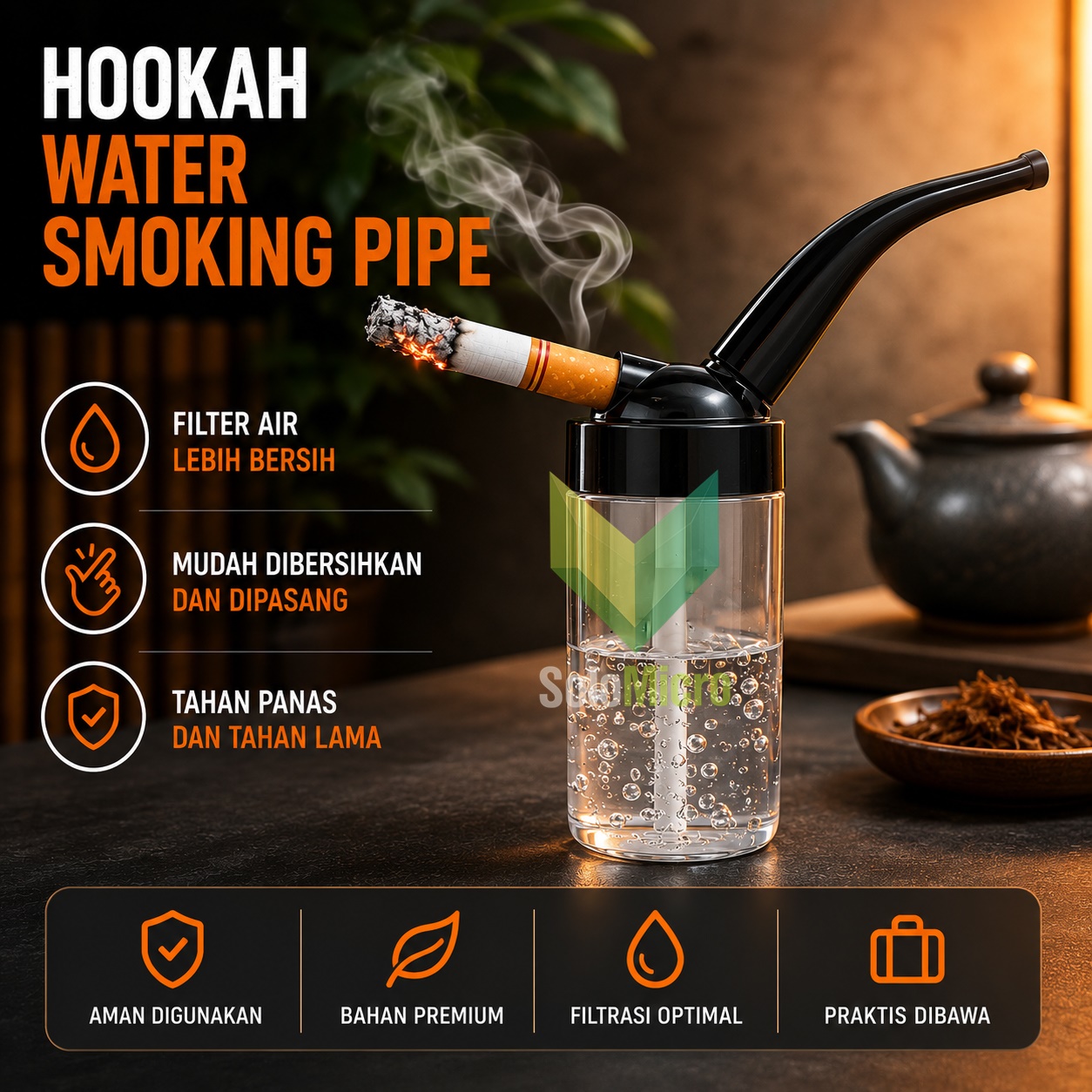 Pipa Rokok Portable Hookah Water Tobacco Smoking Pipe - JY-102 - Black