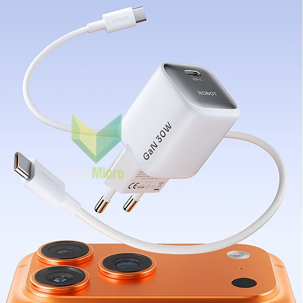 ROBOT Fashion Series Mini GaN Charger 30W RT-X30 with 1.5m braided cable White