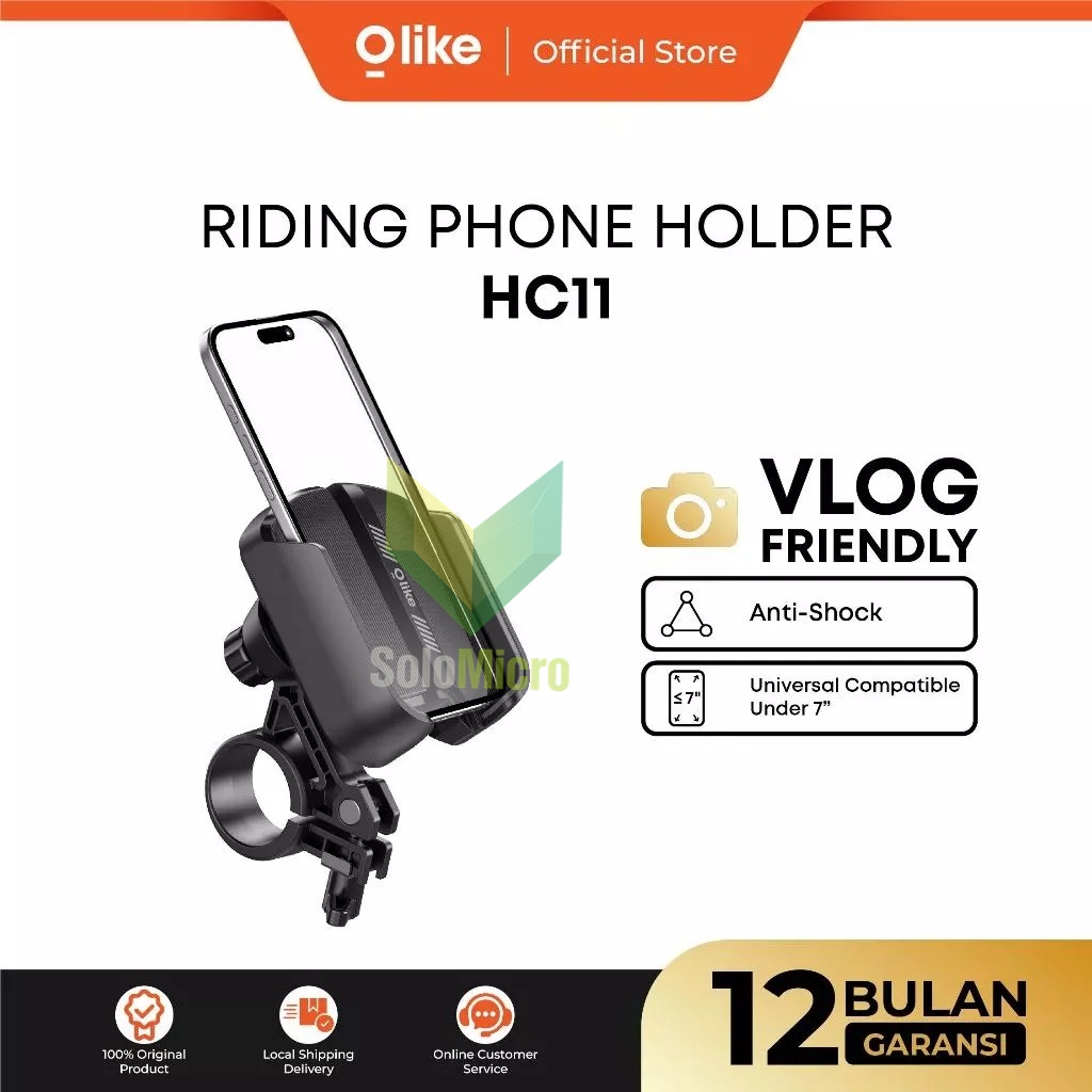 OLIKE Riding Phone Holder HC11 Holder Motor Anti Slip Padding 360 degree Rotation Support up to 7inch Anti Shock - Hitam