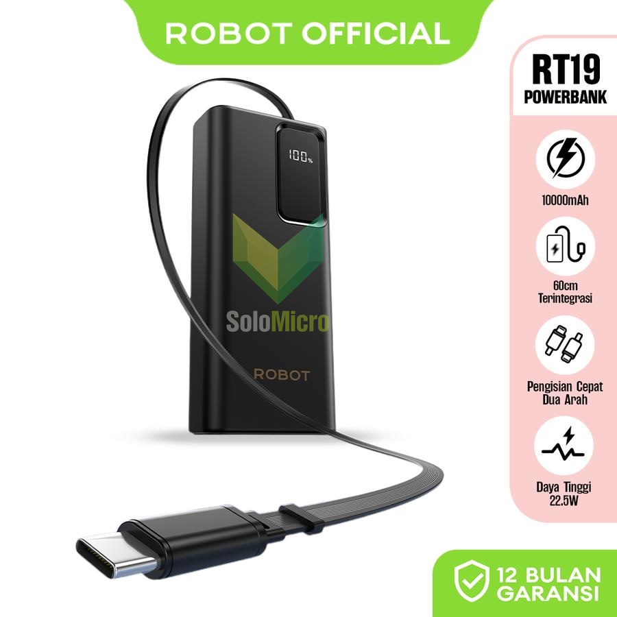 Robot Powerbank Fast Charging Real Capacity 10000mAh 22.5W LED Digital - ROBOT RT19