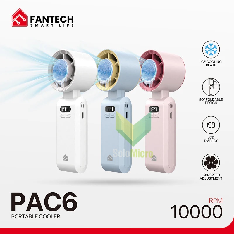 FANTECH Life Kipas Angin Portable PAC6 90° FOLDABLE DESIGN Kipas Mini 10000 RPM 199 Speed Adjustment Brushless Motor 3600 mAh Li-ion