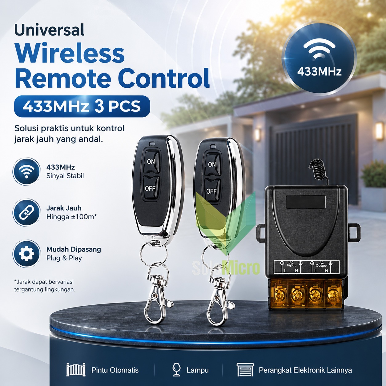 Universal Wireless Remote Control 433MHz Remot Kontrol 3 PCS - YL-AC02A - Black