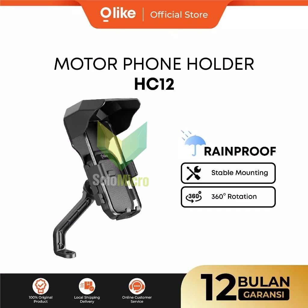 OLIKE Motor Phone Holder HC12 Holder Motor Anti Panas dan Hujan Locking Protection 360 Degree Rotation Compatible - Hitam